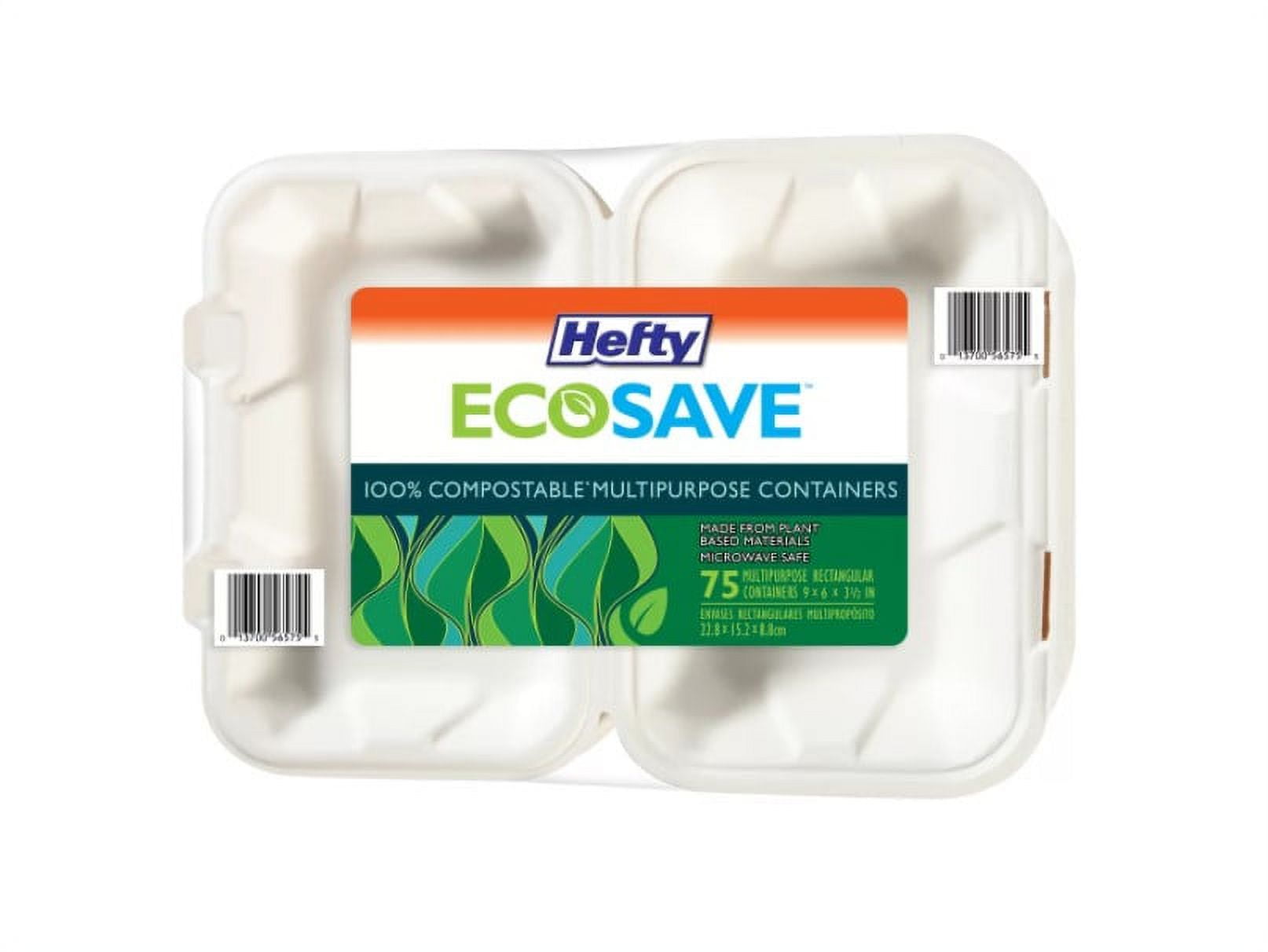  Hefty ECOSAVE 3 Compartment Hinged Lid Containers, 9 x 9 Inch,  50 Count (Pack of 2), 100 Total : Health & Household