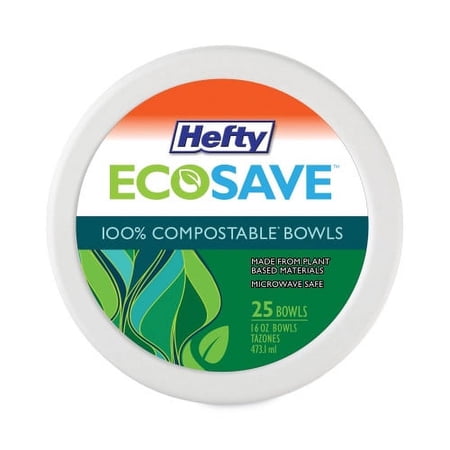 Hefty ECOSAVE Tableware, Bowl, Bagasse, 16 oz, White, 25/Pack, Each