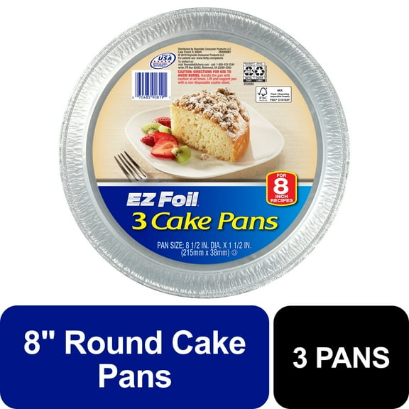 EZ Foil Disposable Round Cake Pans, 8 inches, 3 Count