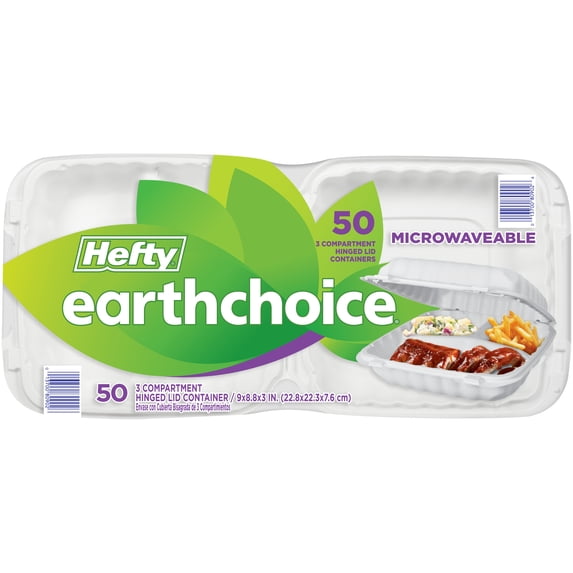 Hefty® Earthchoice® Microwaveable 3 Compartment Hinged Lid Containers 50 ct Bag