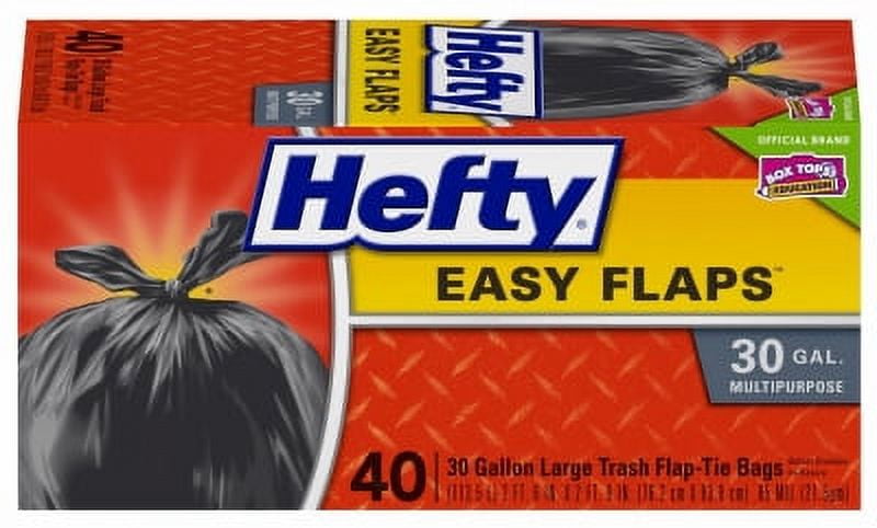 Hefty Easy Flaps Multipurpose Large Trash Bags, Unscented, 30 Gallon, 40 Count