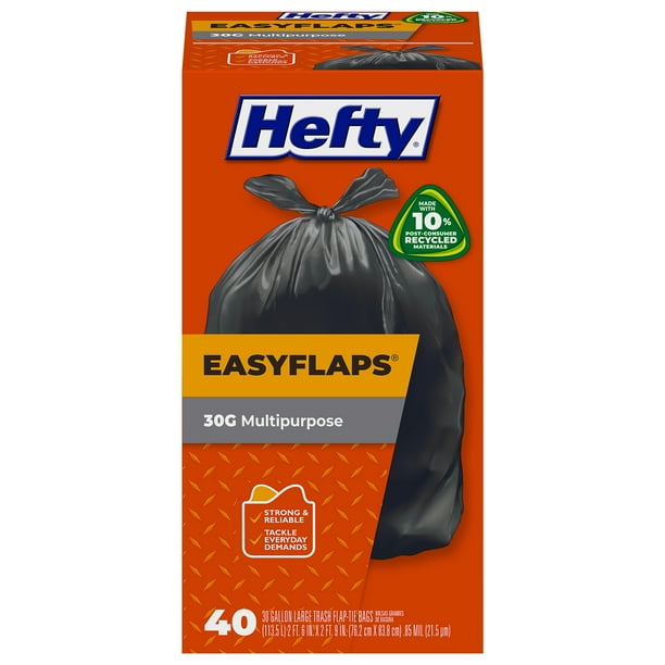 Hefty Easy Flaps Multipurpose Large Trash Bags, 30 Gallon, 40 Count