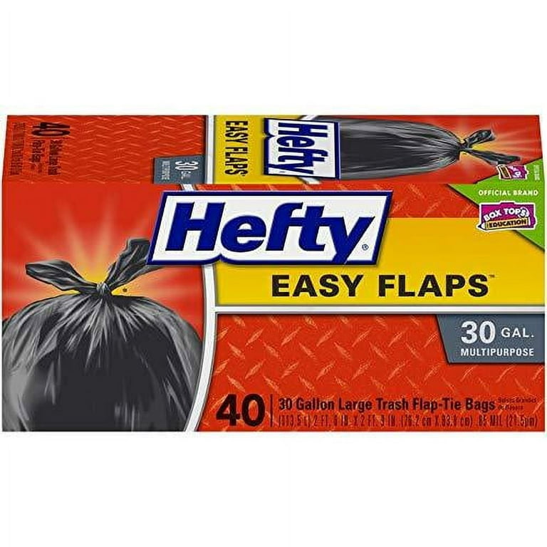 Hefty Easy Flaps Multipurpose Large Trash Bags, Unscented, 30 Gallon, 40  Count