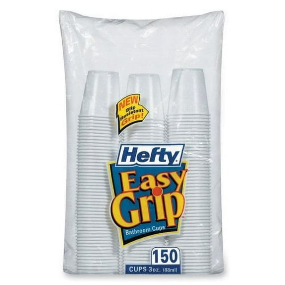 Hefty Easy Grip Disposable Plastic Bathroom Cups, 3oz, White, 150/Pack
