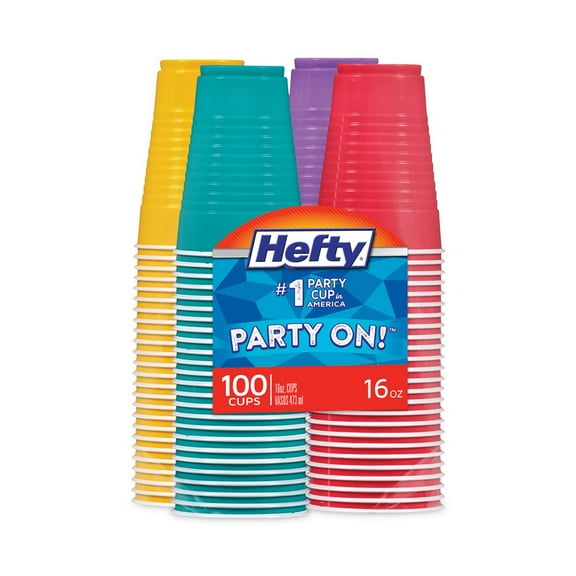 Hefty Easy Grip Disposable Plastic Party Cups, 16 oz, Assorted, 100/Pack, 4Pk/Carton -RFPC21637CT