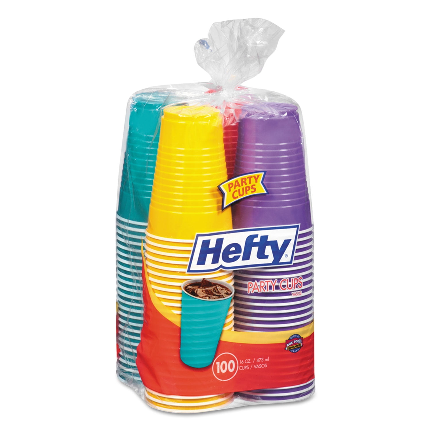Hefty Easy Grip Disposable Plastic Party Cups, 16 oz, Assorted, 100/Pack,  4Pk/Carton -RFPC21637CT