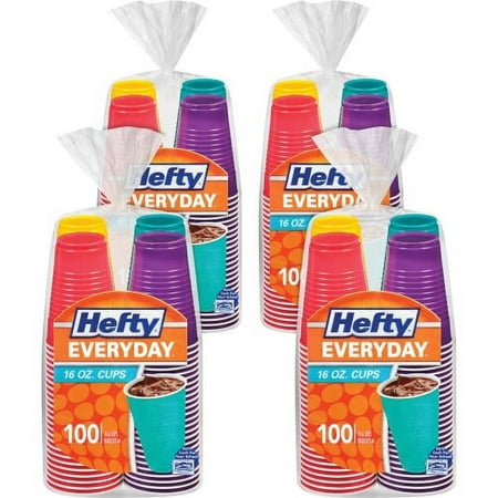 Hefty Easy Grip Disposable Plastic Party Cups, 16 oz, Assorted Colors, 100/Pack, 4 Packs/Carton