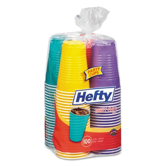 Hefty Easy Grip Disposable Plastic Party Cups, 16 oz, Assorted Colors, 100/Pack, Each