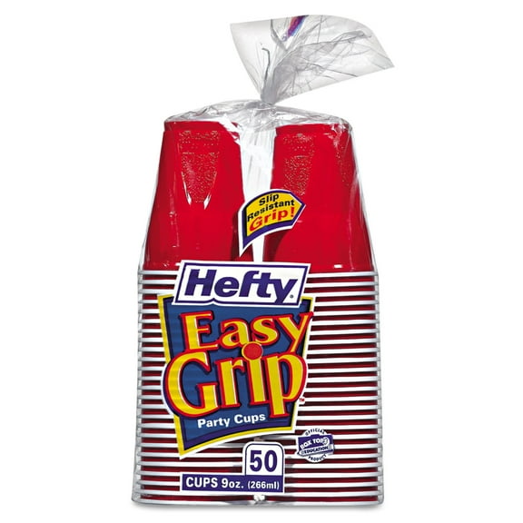 Hefty Easy Grip Disposable Plastic Party Cups 9 oz Red 50/Pack C20950