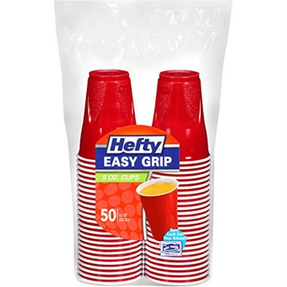 Hefty Disposable Plastic Cups, Red, 9 Ounce, 50 Count (Pack of 12), 600 Total
