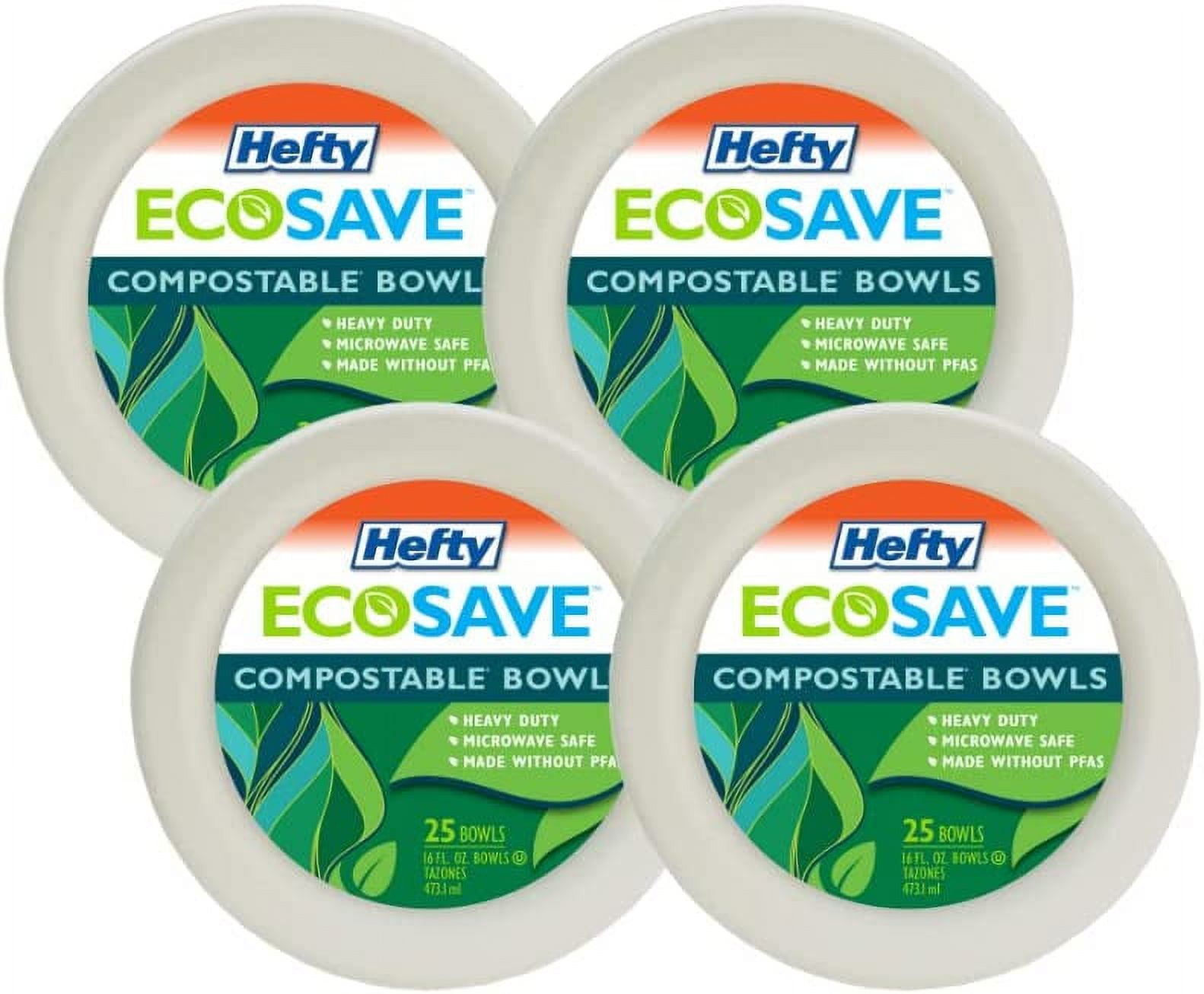 Hefty EcoSave Disposable Bowls, Made from Plant Based Materials, Heavy