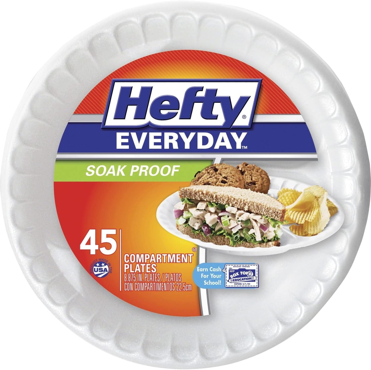 Hefty Everyday 9 Inch Foam Plates, White, 45 Count (Pack of 1)