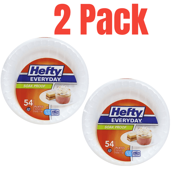 Hefty Everyday Soak Proof Disposable Paper Plates, 7 Inch, 54 Count, 2 Pack