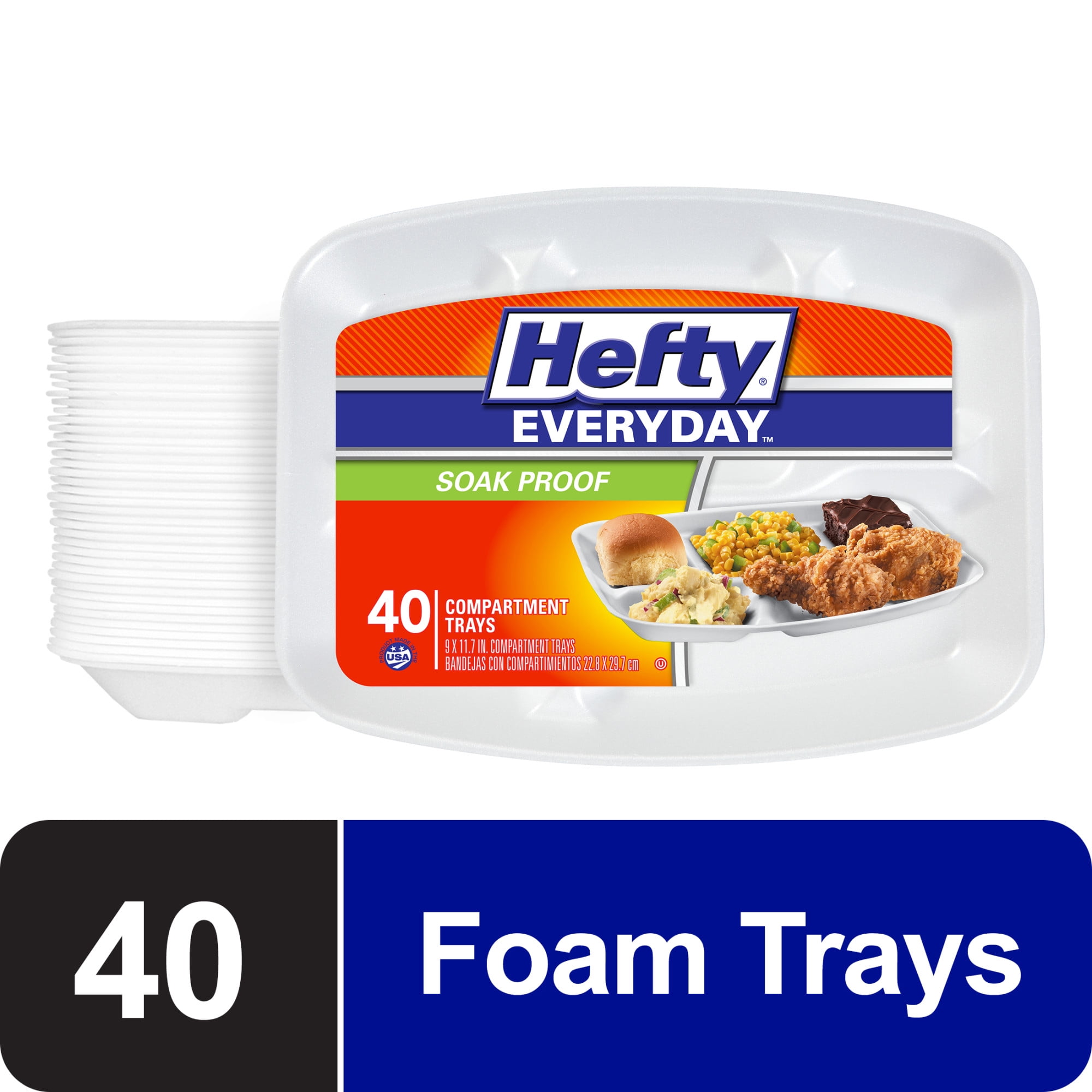 Hefty Disposable Foam Food Tray, 5-Section, Soak-Proof, White