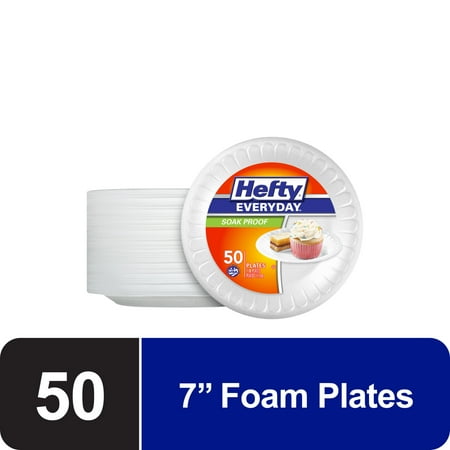 Hefty Everyday Soak Proof Small Disposable Foam Plates, 7 inches, 50 Count