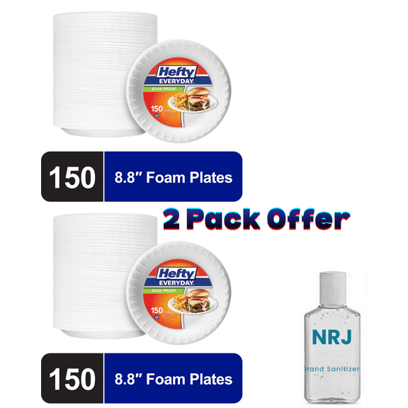Hefty Everyday Soak-Proof Foam Plates, White, 8.8 inch, 150 Count