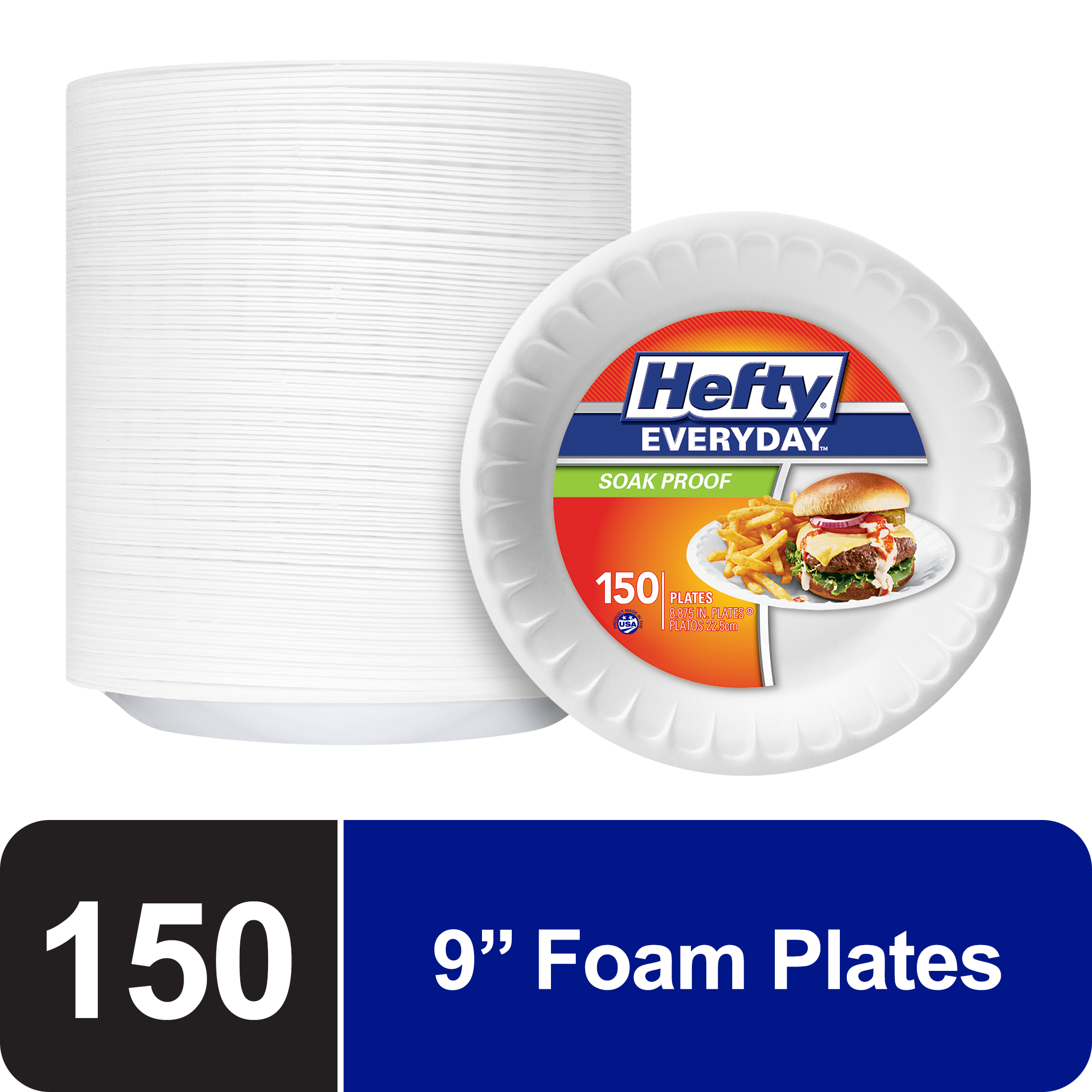 Hefty Everyday Soak-Proof Foam Plates, White, 9 Inch, 150 Count - image 1 of 5