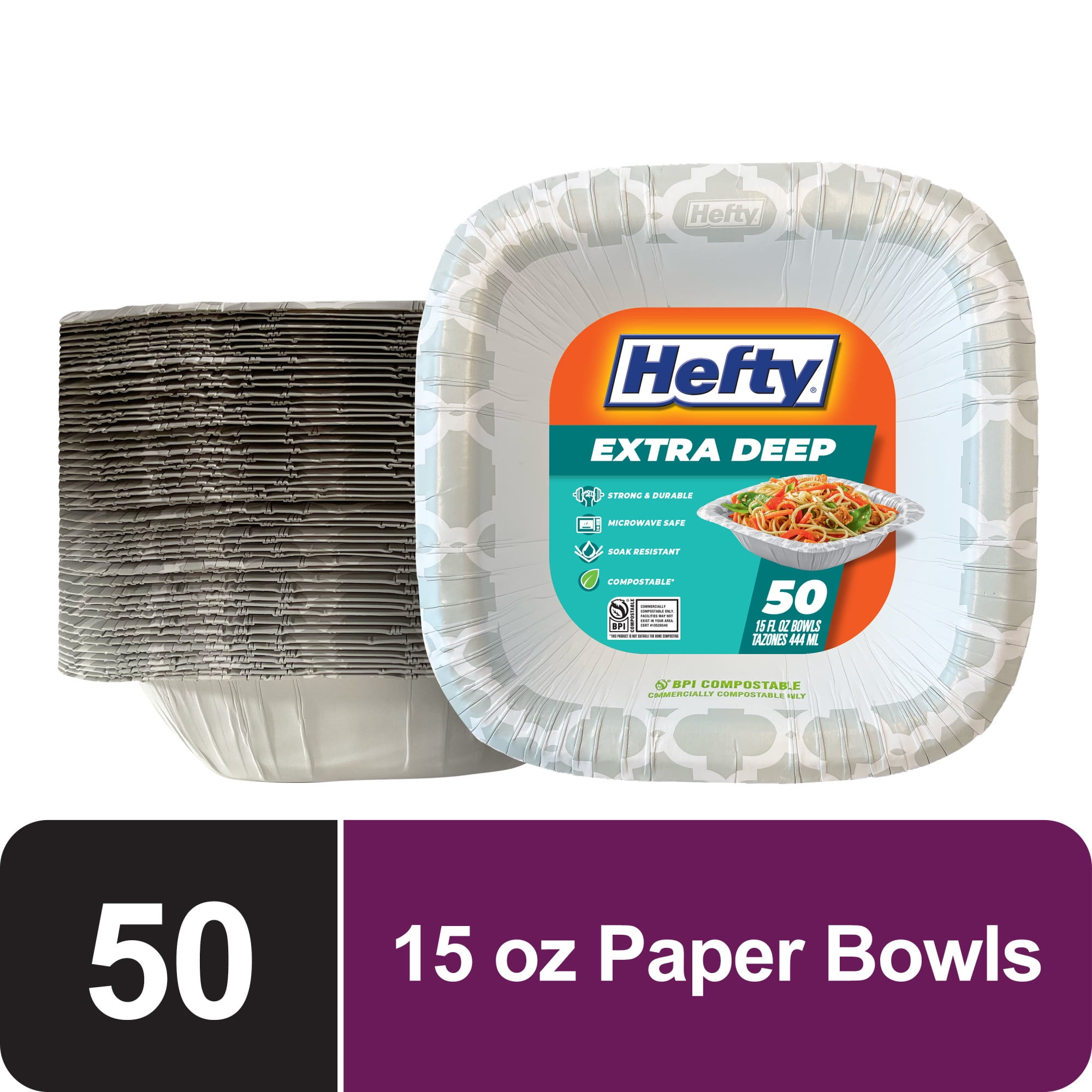 Hefty Extra Deep Paper Bowls, 50 Count, 15 fl oz