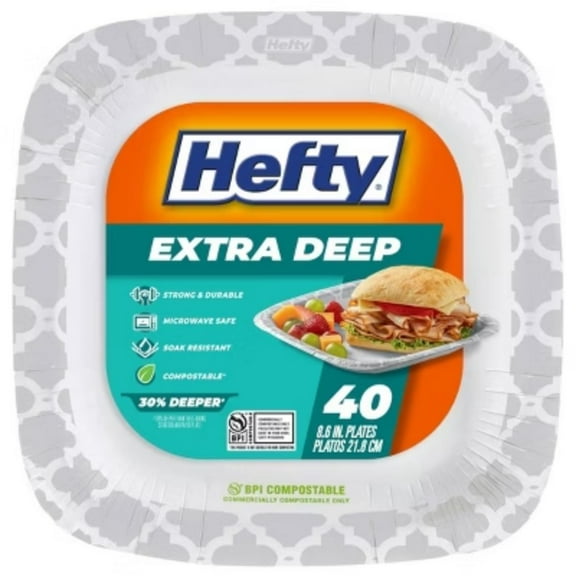Hefty Extra Deep Square Disposable Plates 8.5" - 40ct