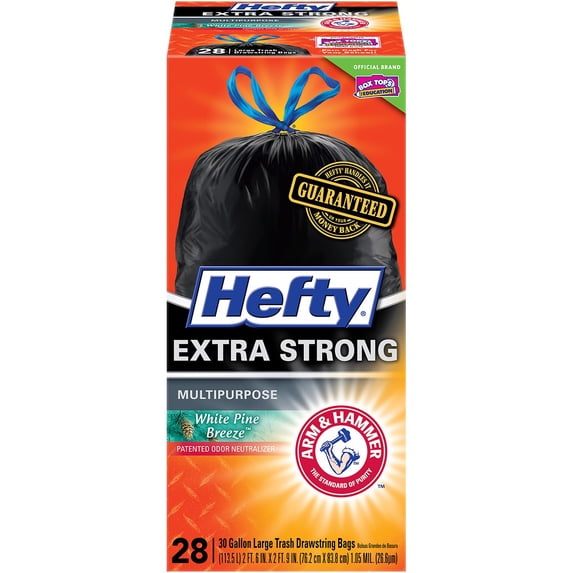 Hefty Extra Strong Multipurpose Large Drawstring Bag, 28 count