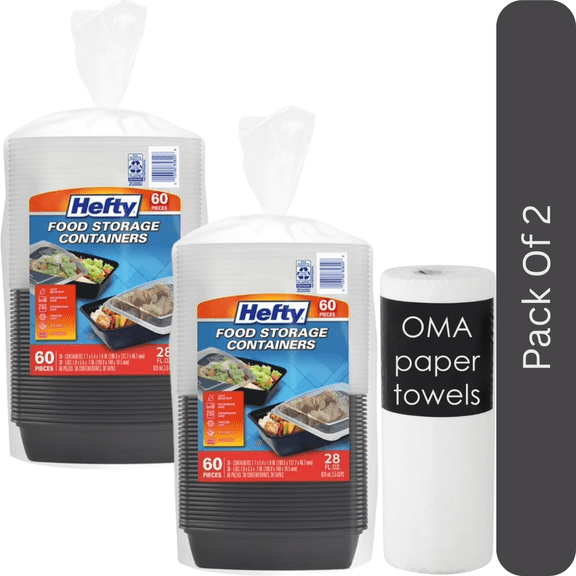 Hefty Food Storage Containers with Lids 28 oz. (60 ct.)-2pk-With Paper Towel By OMA