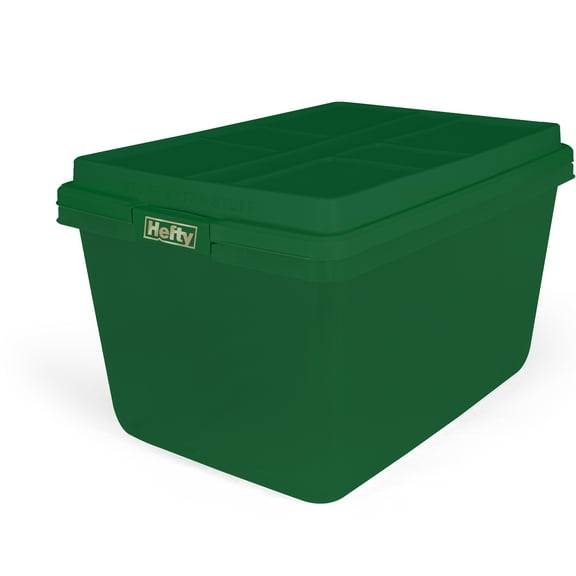Hefty HI-RISE 18 Gallon Plastic Latched Christmas Tote Storage Container, Green