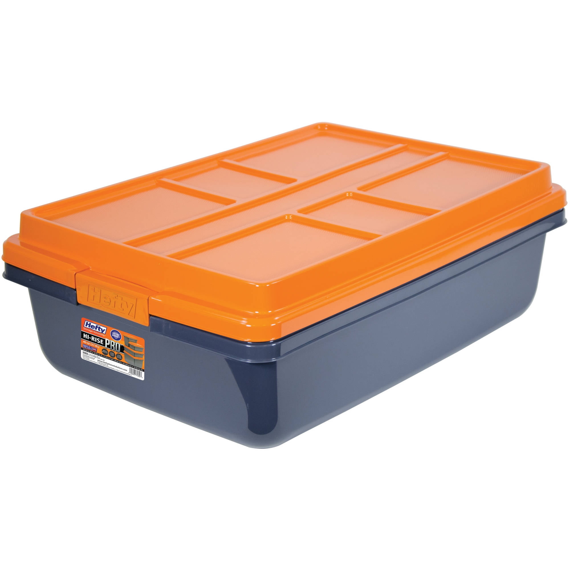Hefty HI-RISE PRO Heavy Duty 40 Qt. Latch Storage Bin, Orange/Gray 