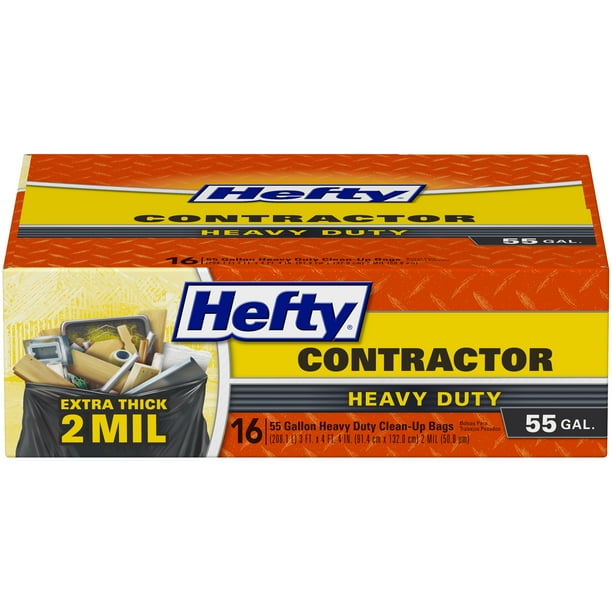Hefty Heavy Duty Contractor Extra Large Trash Bags, 55 Gallon, 16 Count