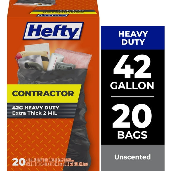 Hefty Heavy Duty Contractor Large Trash Bags, 42 gallon, 20 Count
