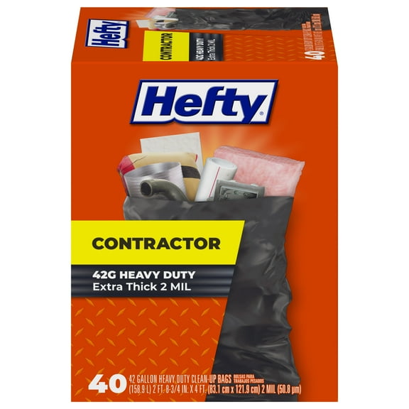 Hefty Heavy Duty Contractor Large Trash Bags, 42 Gallon, 40 Count