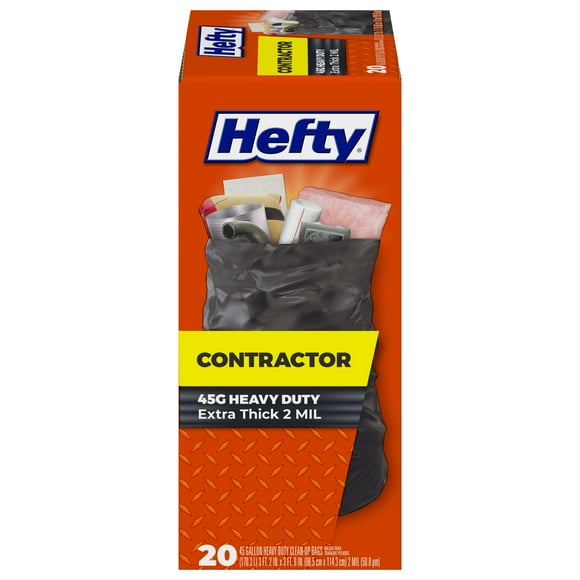 Hefty Heavy Duty Contractor Large Trash Bags, 45 gallon, 20 Count