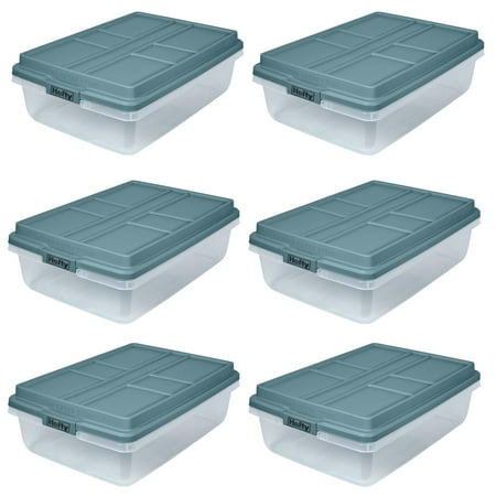 Hefty Hi-Rise 40 Qt. Lift Off Lid Storage ToteGray/Clear6/Pack (HFT-7162010665666-6)