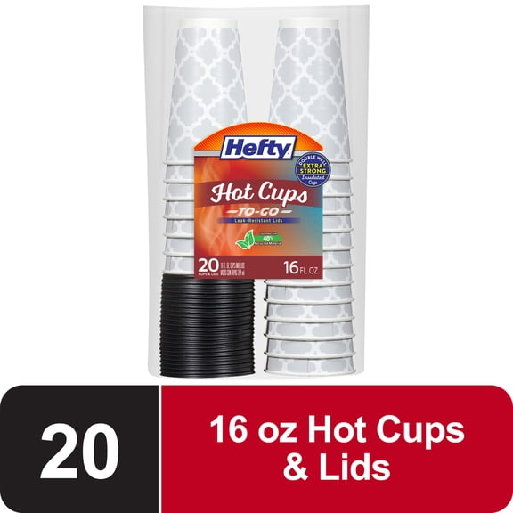 Hefty Disposable Coffee Cups with Lids, 16 ounce, 20 Count