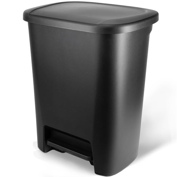 Hefty Kitchen Trash Can, 20.1 Gallon Plastic Step Garbage Bin with Foot Pedal Lid, Black