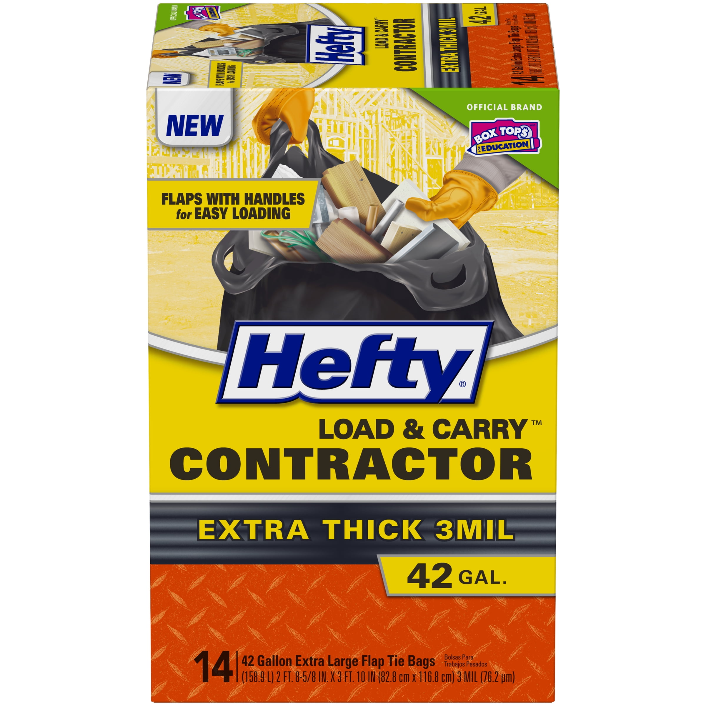 Hefty Load & Carry Heavy Duty Contractor Large Trash Bags, 42 Gallon, 14 Count