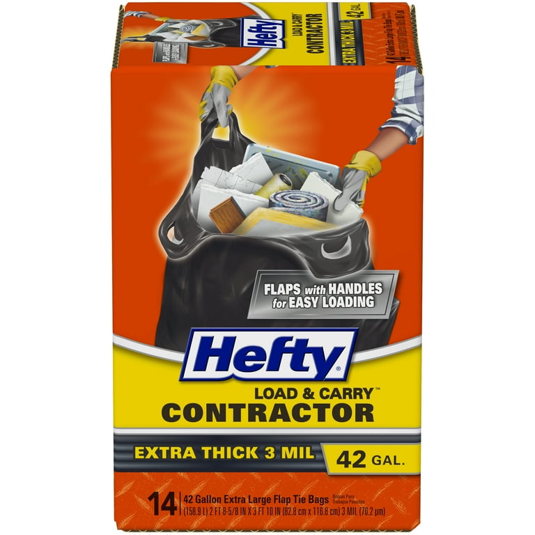 Hefty Contractor Load & Carry Extra Large Flap Tie Trash Bags - 42 Gallon -  14ct : Target