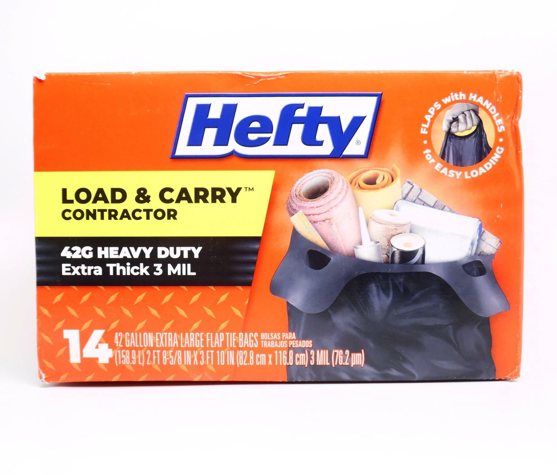 Hefty Load & Carry Heavy Duty Contractor Large Trash Bags, 42 Gallon, 14 Count