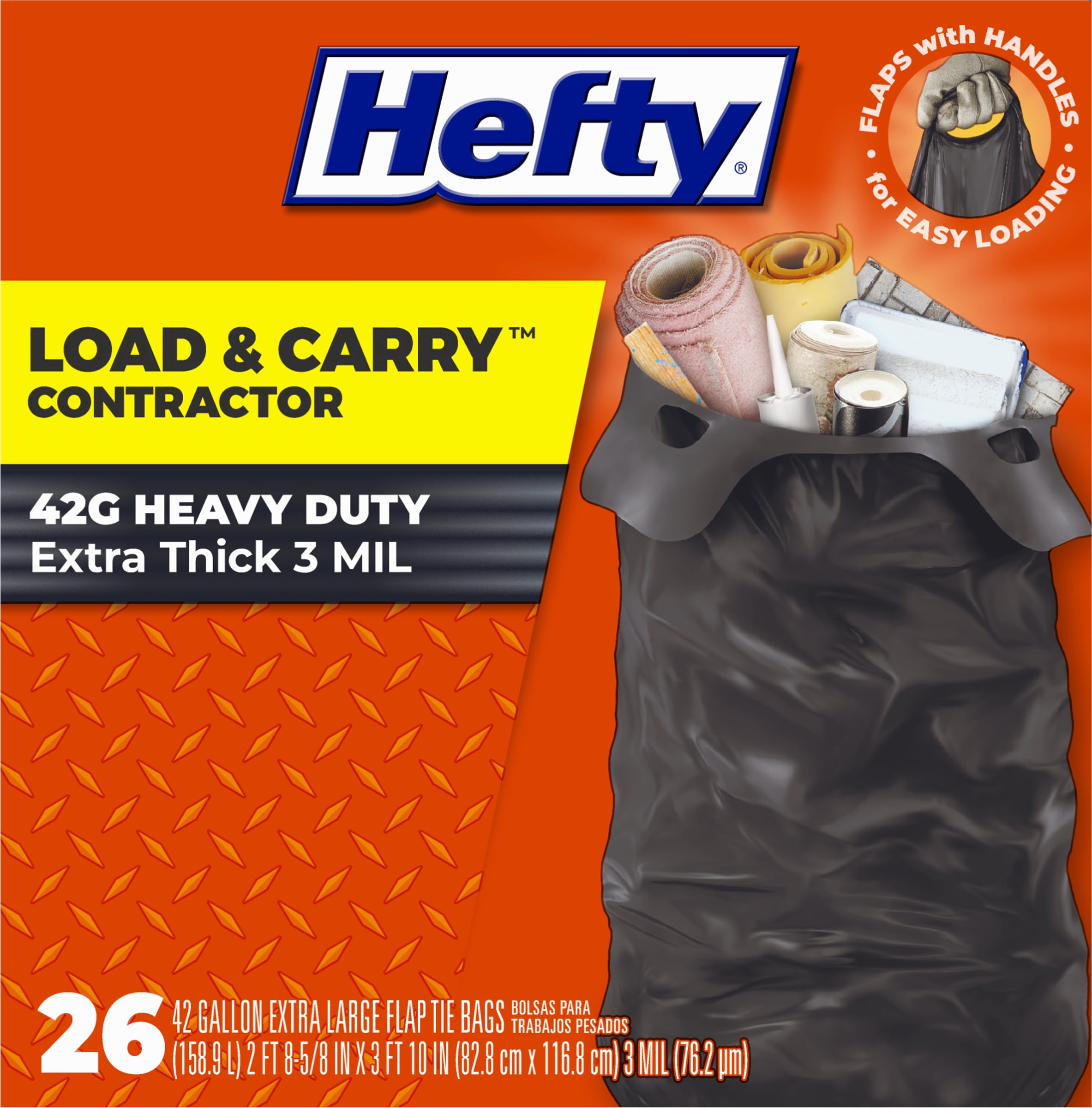  Hefty Load & Carry Heavy Duty Contractor Large Trash Bags, 42  Gallon, 26 Count : Health & Household