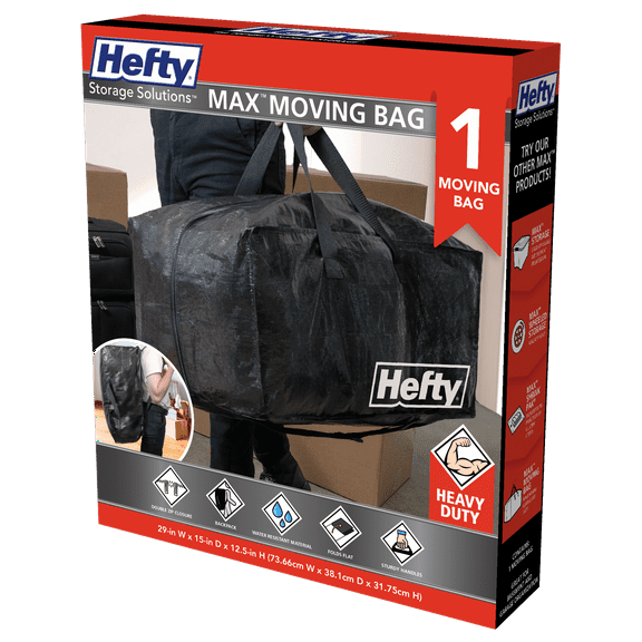Hefty MAX Moving Bag with Adjustable Handles, Zipper, Closet Organizer, Adults and Tweens