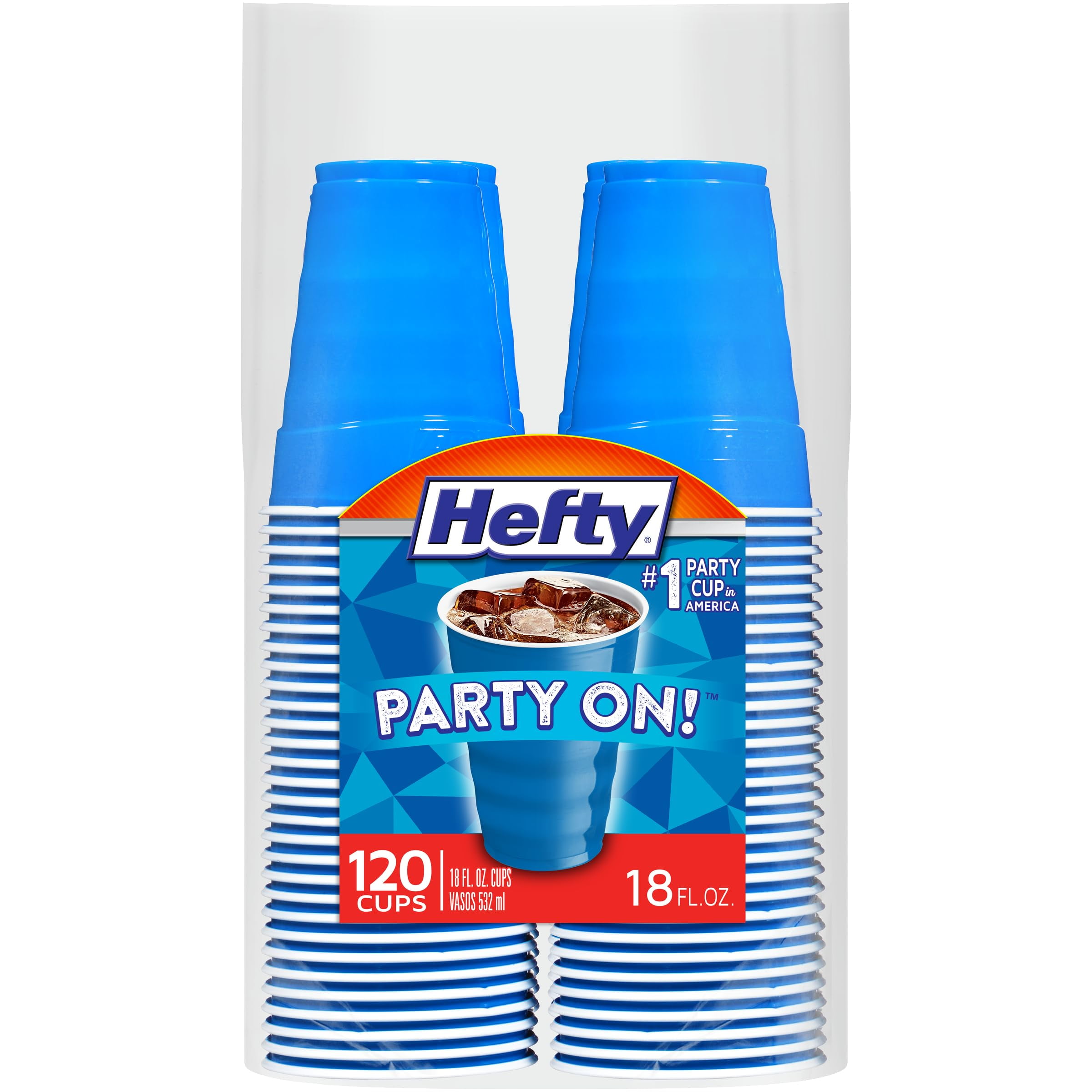 Hefty Party On Disposable Plastic Cups, Marine Blue, 18 oz, 12 Count