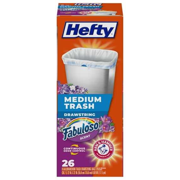 Hefty Medium Trash Bags, Fabuloso Scent, 8 Gallon, 26 Count