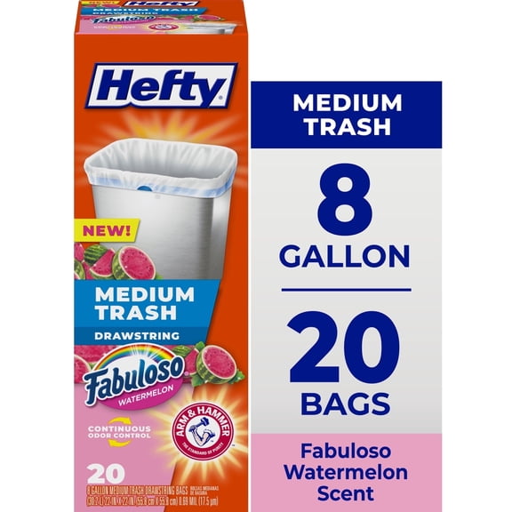 Hefty Medium Trash Bags, Fabuloso Watermelon Scent, 8 Gallon, 20 Count