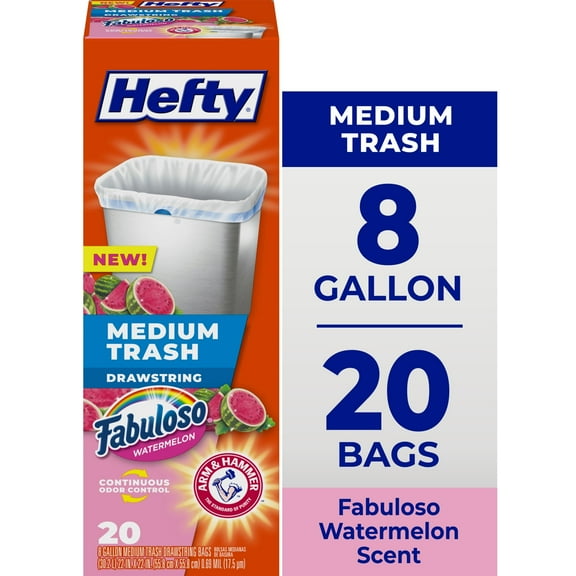 Hefty Medium Trash Bags, Fabuloso Watermelon Scent, 8 Gallon, 20 Count