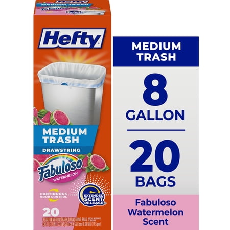 Hefty Medium Trash Bags, Fabuloso Watermelon Scent, 8 Gallon, 20 Count