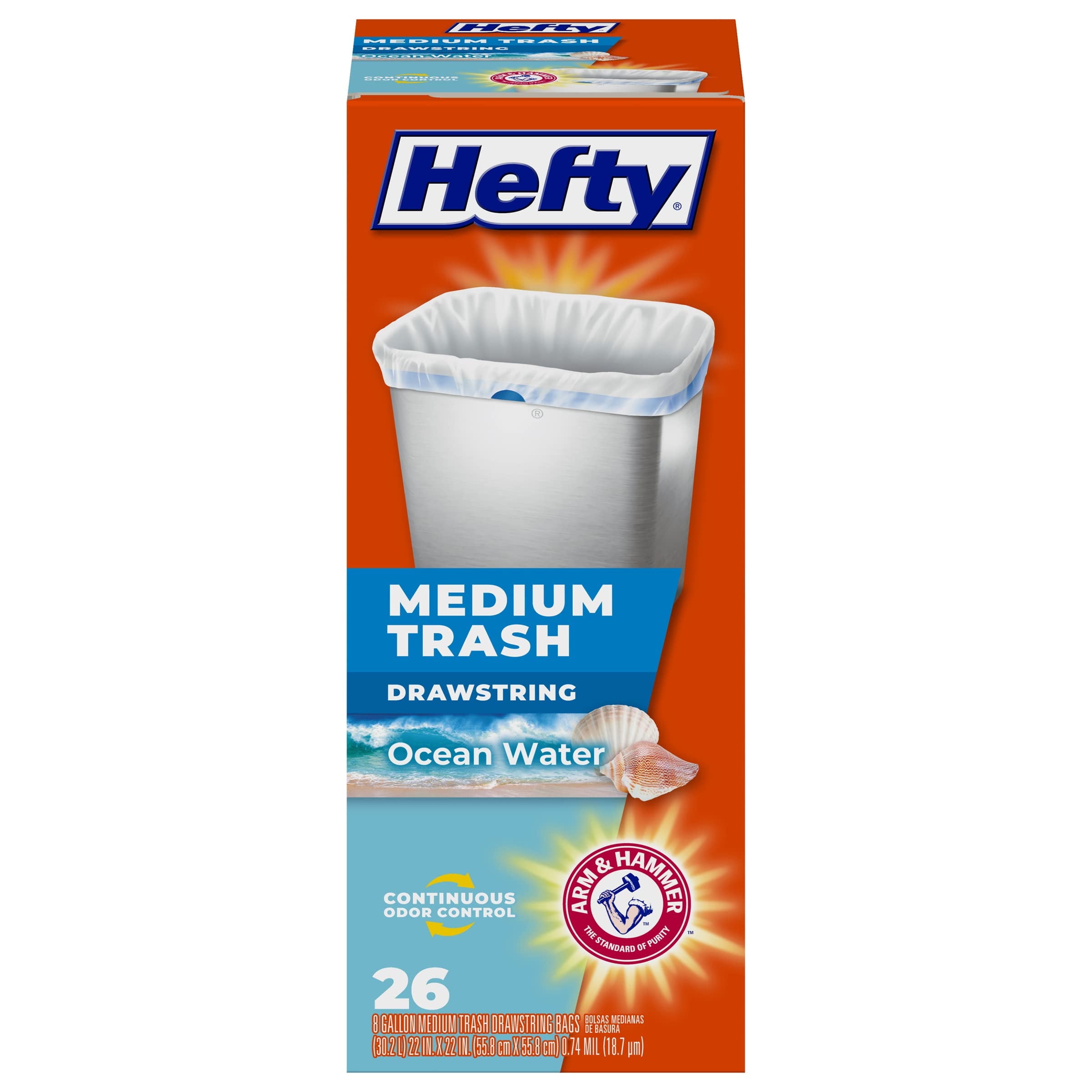 Hefty Medium Trash Bags, Ocean Water Scent, 8 Gallon, 26 Count BE15 BE15
