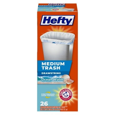 Hefty Ocean Water Trash Bag - Medium - 26ct: Odor Control, Drawstring Seal, Sized to Fit Specific Trash Cans