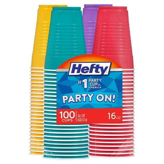 Hefty Party On! 16 oz Assorted Colors Disposable Plastic Cups 100 ct