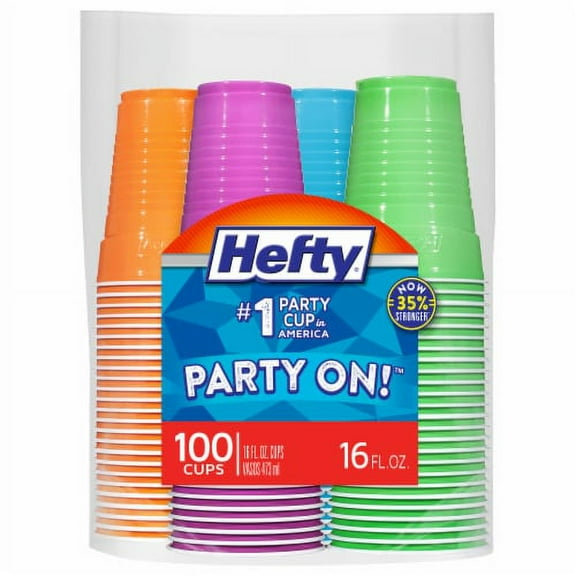 Hefty Party On! Plastic Cups - 16 oz - 100 ct