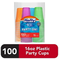 Hefty Party On Disposable Plastic Cups, Assorted Colors, 16 oz, 100 Count