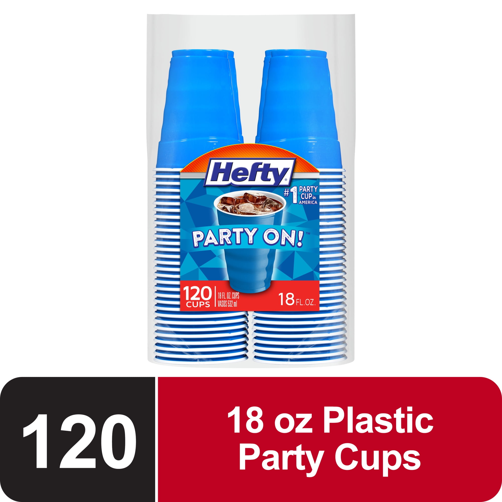 Hefty Party On Disposable Plastic Cups, Marine Blue, 18 oz, 12 Count